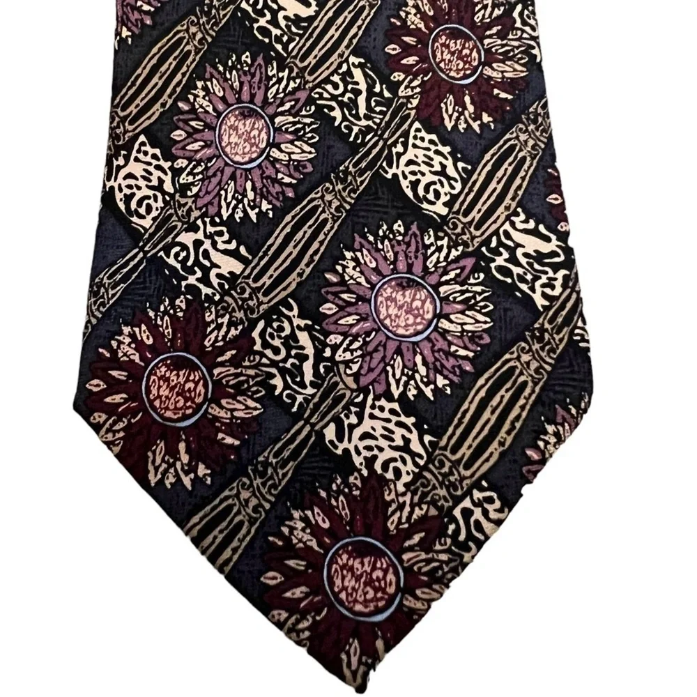 The British Museum Floral Mixed Print Silk Tie, Blue Gold & Purple